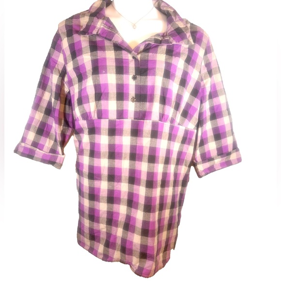 Lane Bryant Purple Plaid 1/2 Button Down - Picture 1 of 7